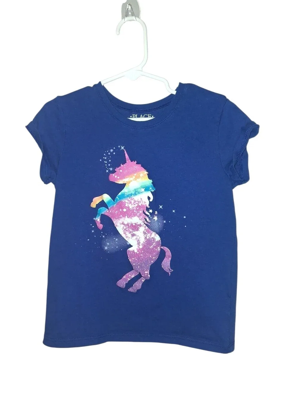 The Children's Place Girls Rainbow Galaxy Unicorn Graphic T-Shirt Blue Size 5/6